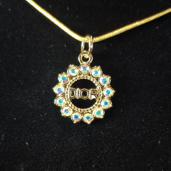 Upcycled Jewelry - Elegant Upcycled. Gold Necklace with Blue Accents #48